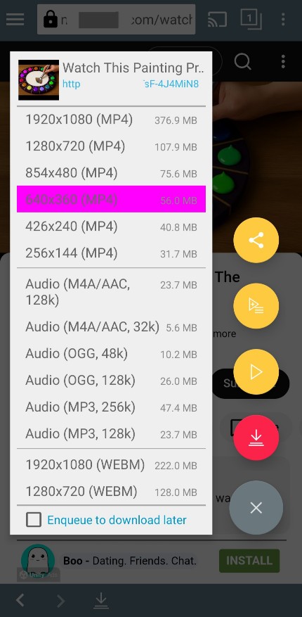 TubeMate Resolution Options